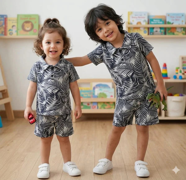 Leaves Printed Shorts Sleeve Kids Wear Summer Tracksuit