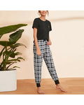 Black Half Sleeves & Checkered Rib Pajama Set