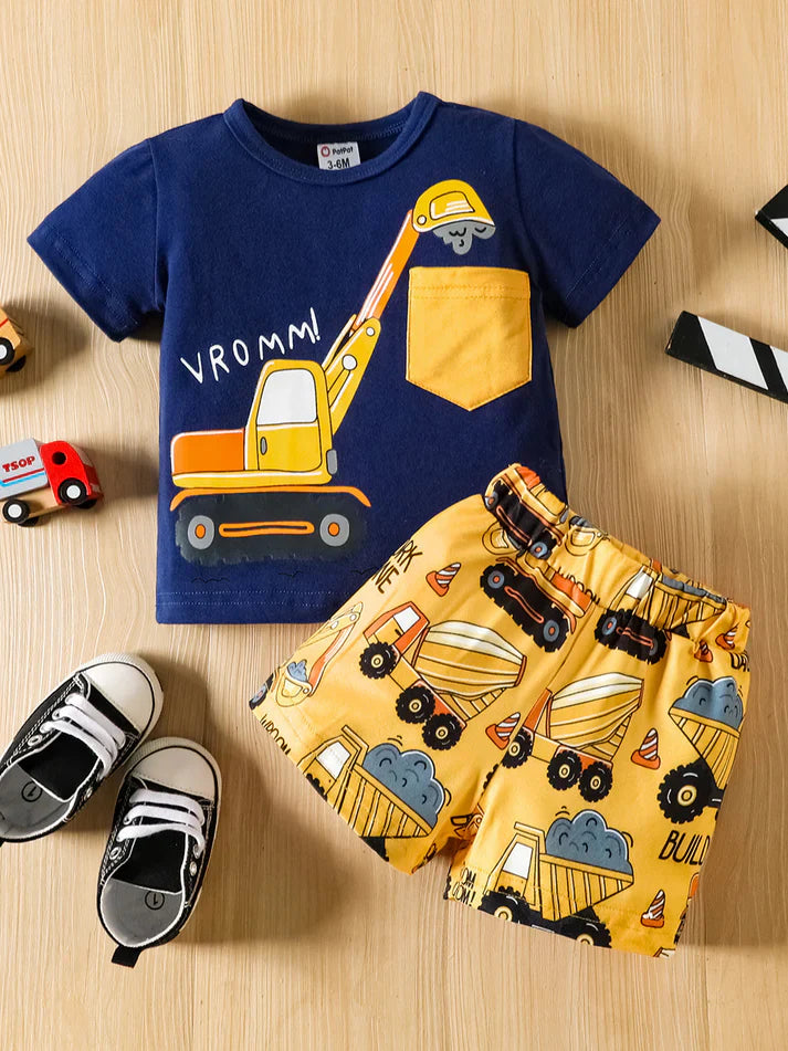 Excavantor Print Short-Sleeves Tee and Shorts Set