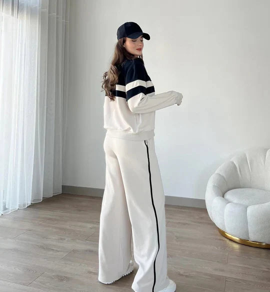 RETRO STYLE ZIP-UP TRACK JACKET & WIDE LEG PANTS SET