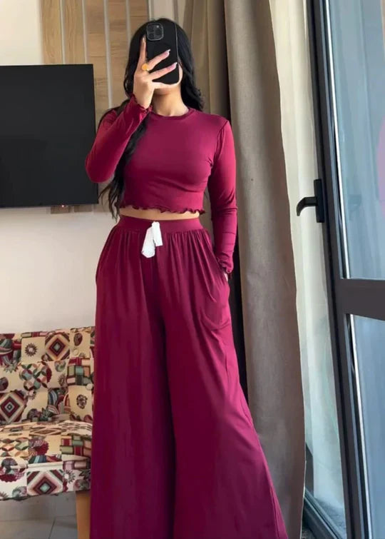 BreezeFlow Wide-Leg Loungewear Set For Summer