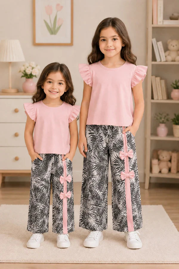 Rib Bow Kids Wester Style Outfit