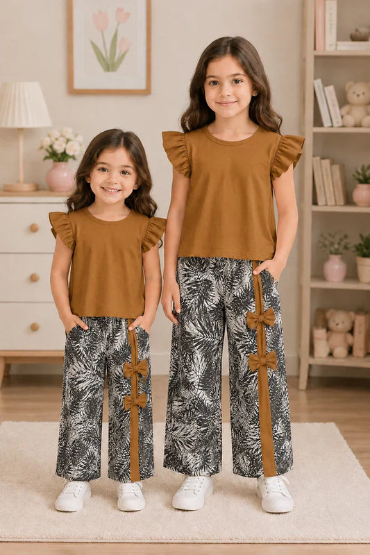 Rib Bow Kids Wester Style Outfit
