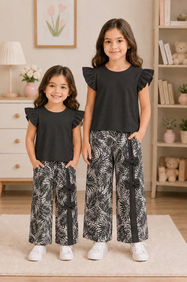 Rib Bow Kids Wester Style Outfit