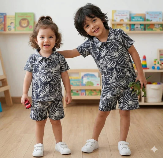 Leaves Printed Shorts Sleeve Kids Wear Summer Tracksuit