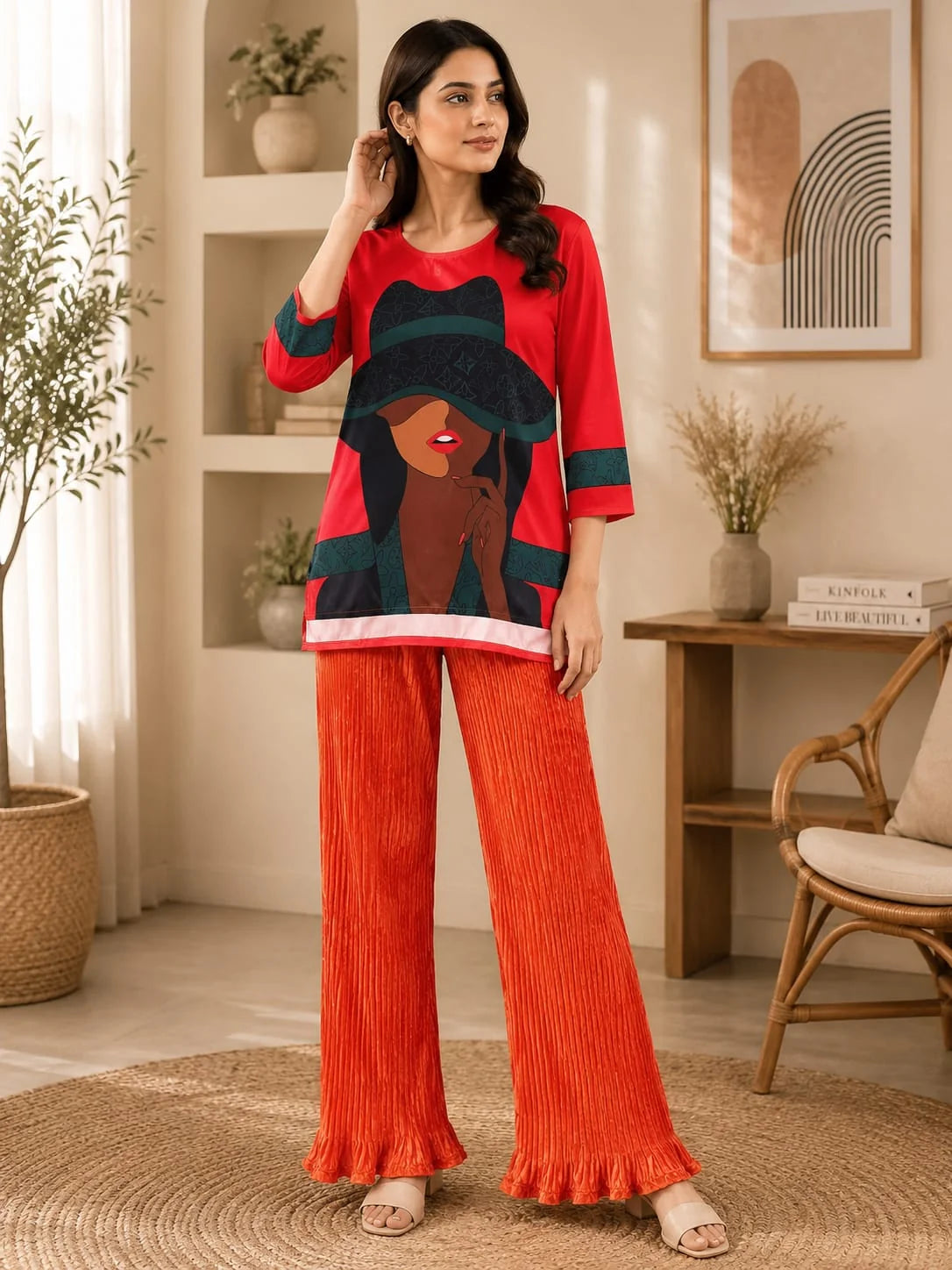 Crimson Art Pleated Set