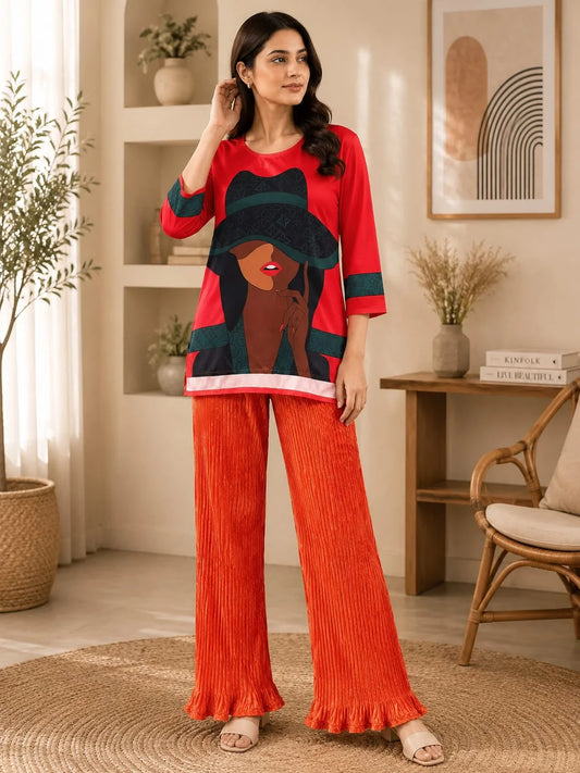 Crimson Art Pleated Set